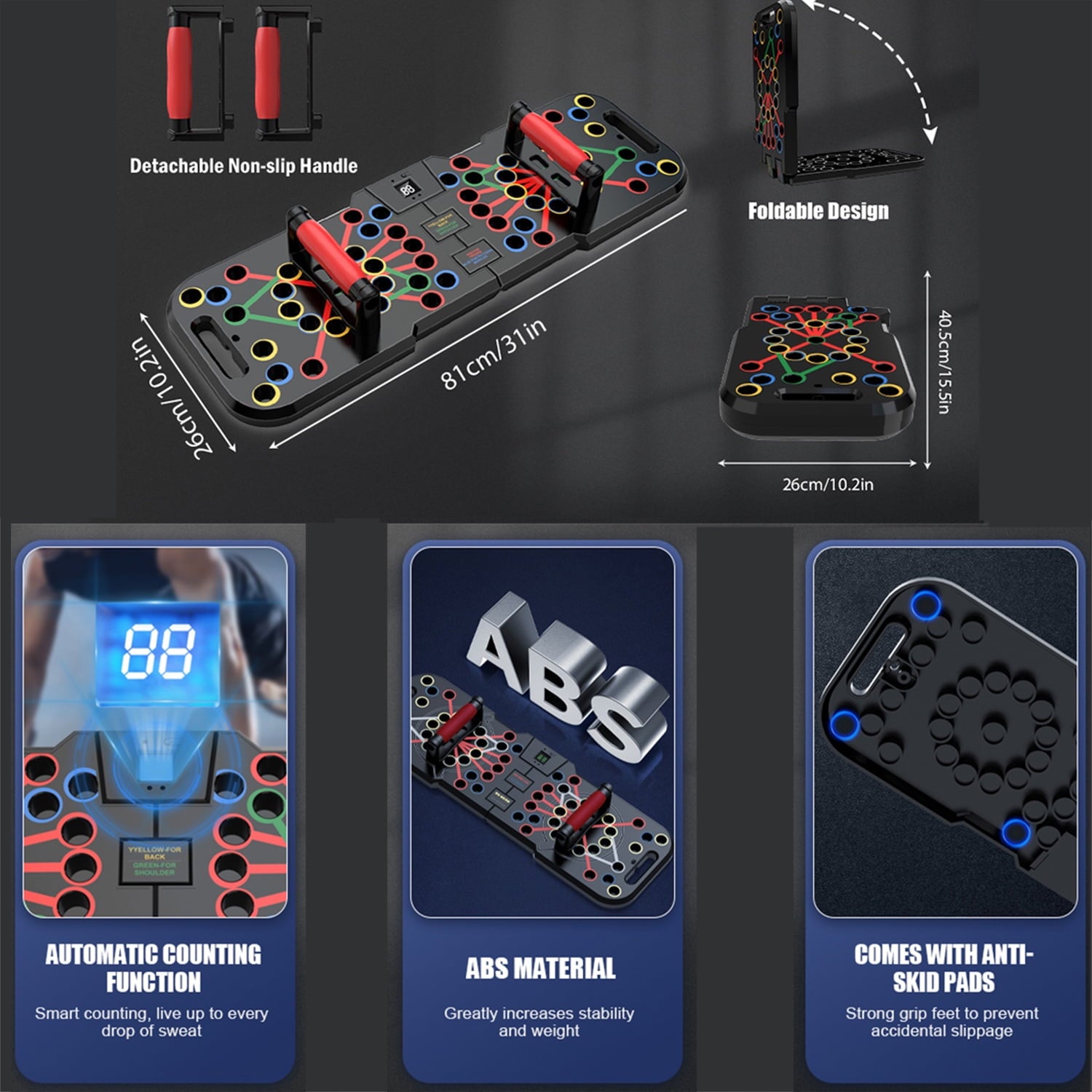 Revolutionary Foldable Push Up Board with Smart Counting - 60 in 1 Multi-Function Fitness Equipment for Strength Training at Home or On-the-Go