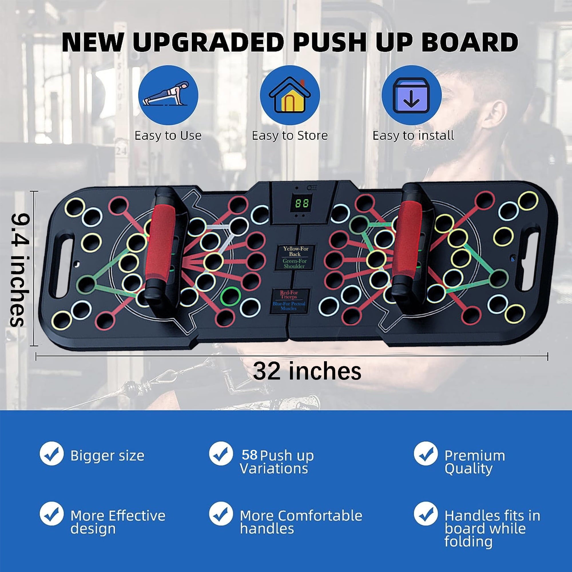 Revolutionary Foldable Push Up Board with Smart Counting - 60 in 1 Multi-Function Fitness Equipment for Strength Training at Home or On-the-Go