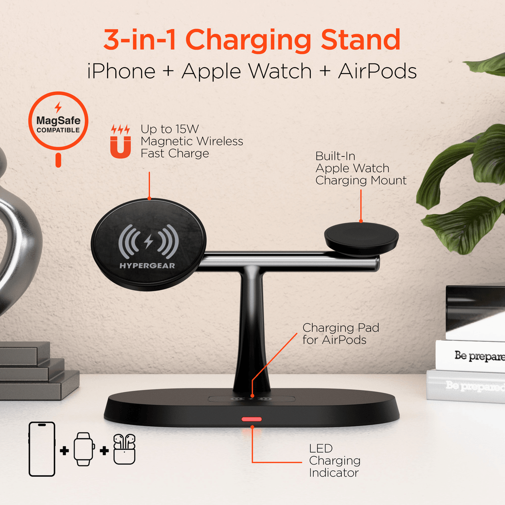 Experience Ultimate Convenience with the HyperGear MaxCharge Pro 3-in-1 MagSafe Charging Stand