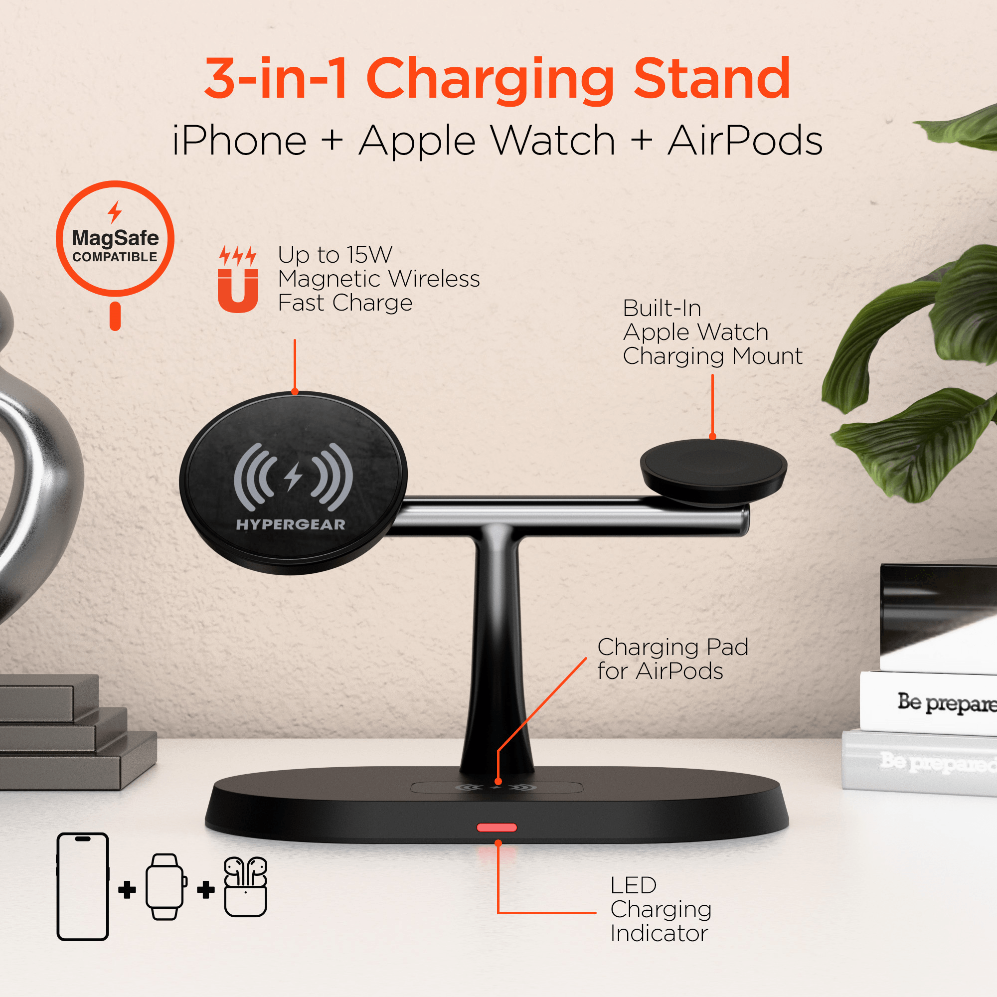 Experience Ultimate Convenience with the HyperGear MaxCharge Pro 3-in-1 MagSafe Charging Stand