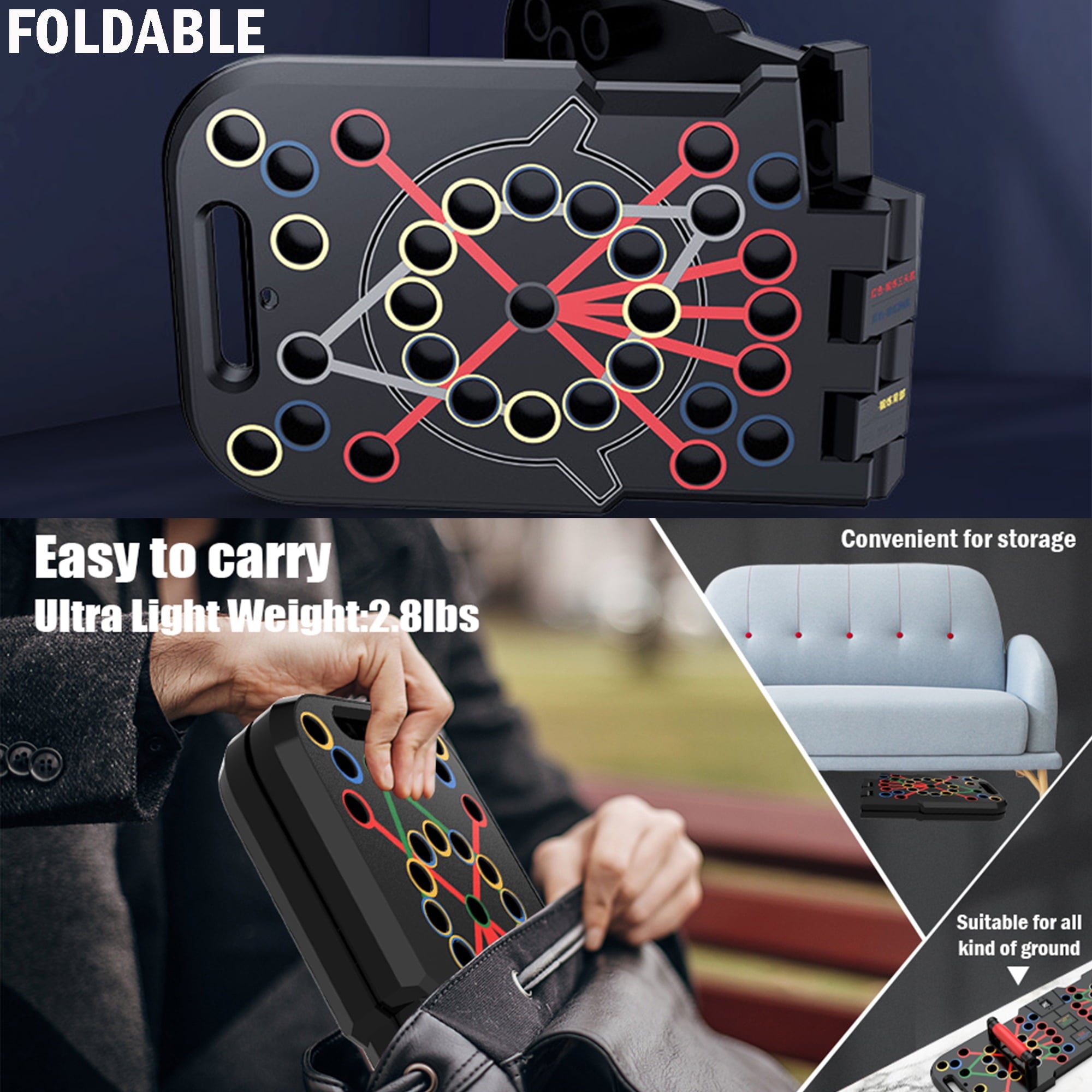 Revolutionary Foldable Push Up Board with Smart Counting - 60 in 1 Multi-Function Fitness Equipment for Strength Training at Home or On-the-Go