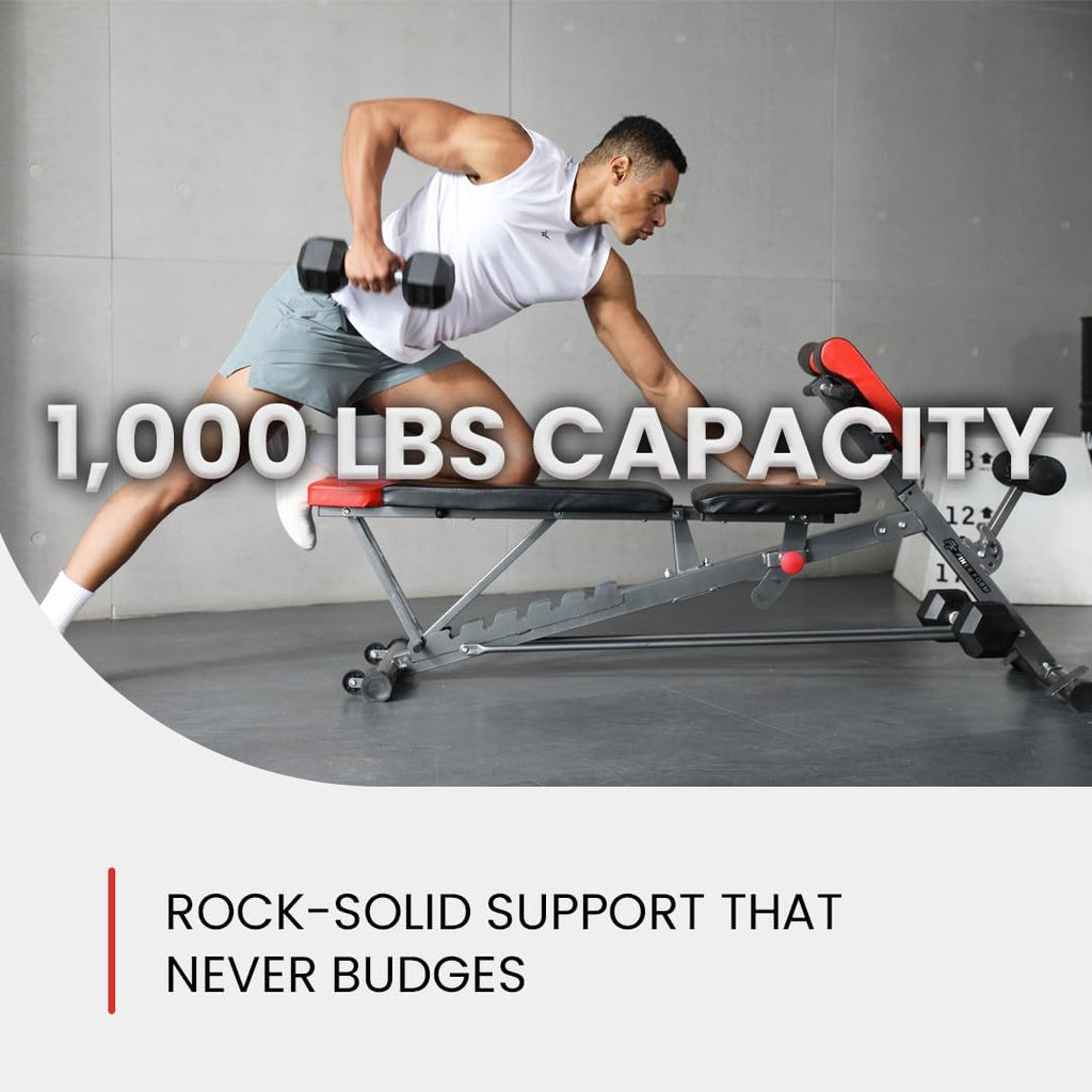 Transform Your Home Workouts with the Finer Form Multi-Functional Adjustable FID Weight Bench - 1,000 Lb Capacity, 23 Settings for Ultimate Versatility!