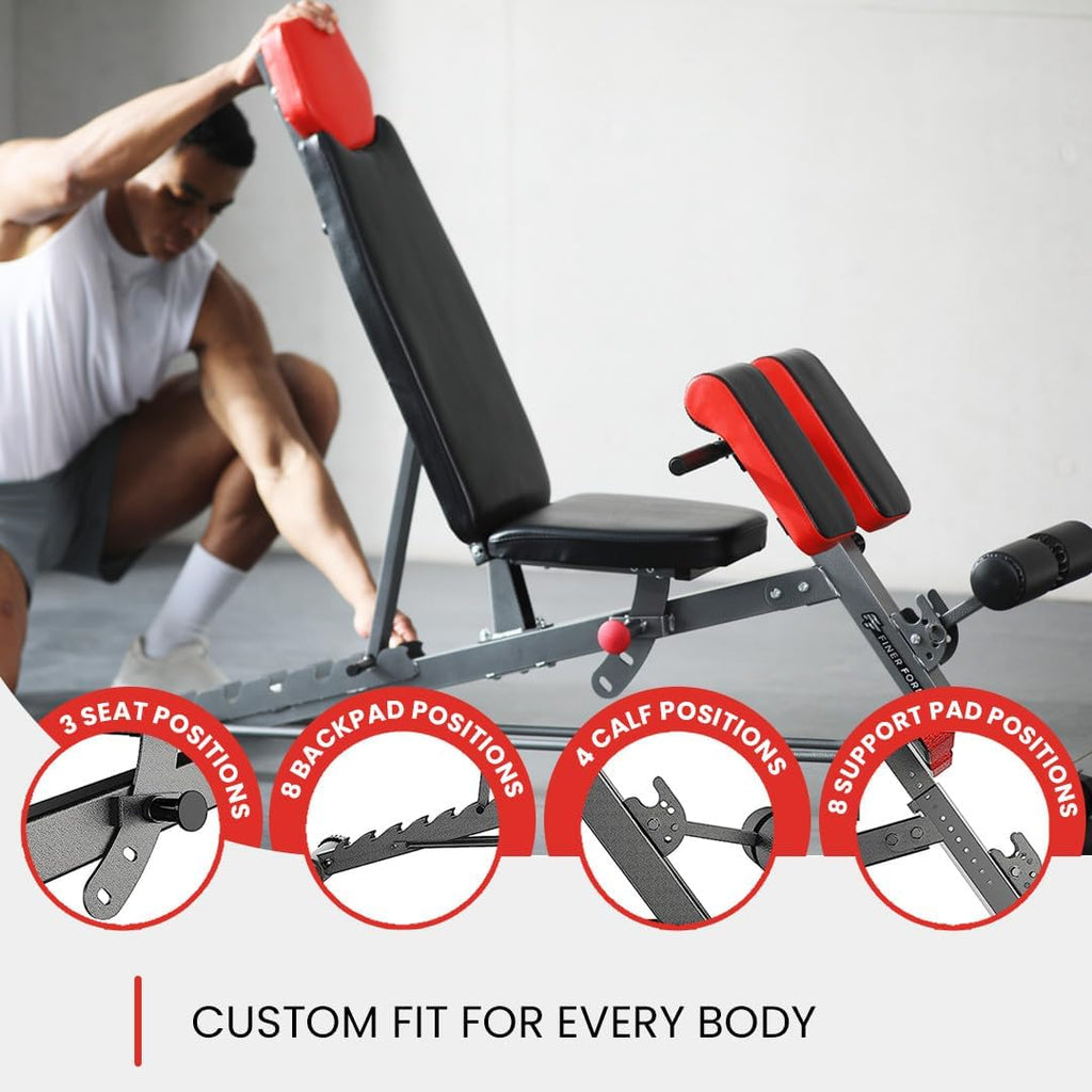 Transform Your Home Workouts with the Finer Form Multi-Functional Adjustable FID Weight Bench - 1,000 Lb Capacity, 23 Settings for Ultimate Versatility!