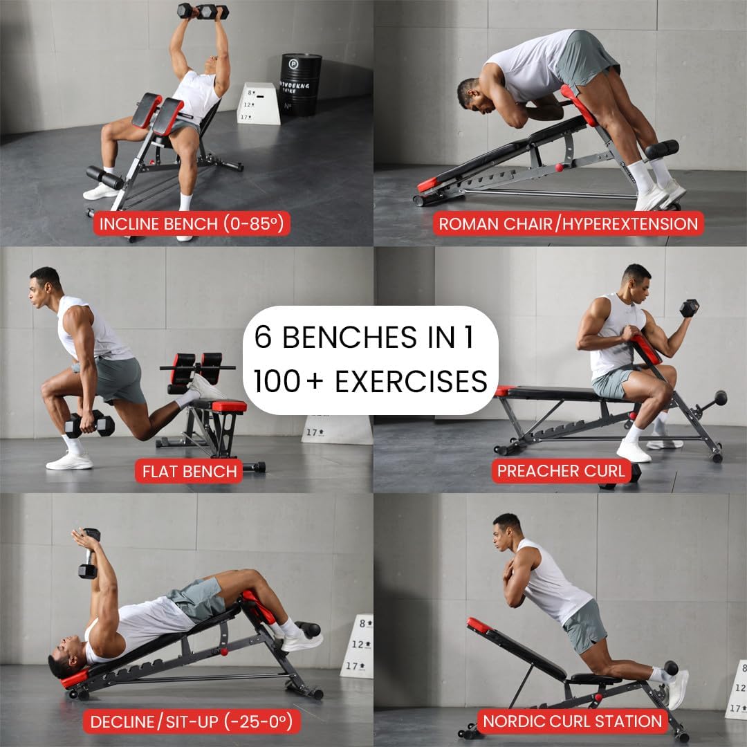 Transform Your Home Workouts with the Finer Form Multi-Functional Adjustable FID Weight Bench - 1,000 Lb Capacity, 23 Settings for Ultimate Versatility!