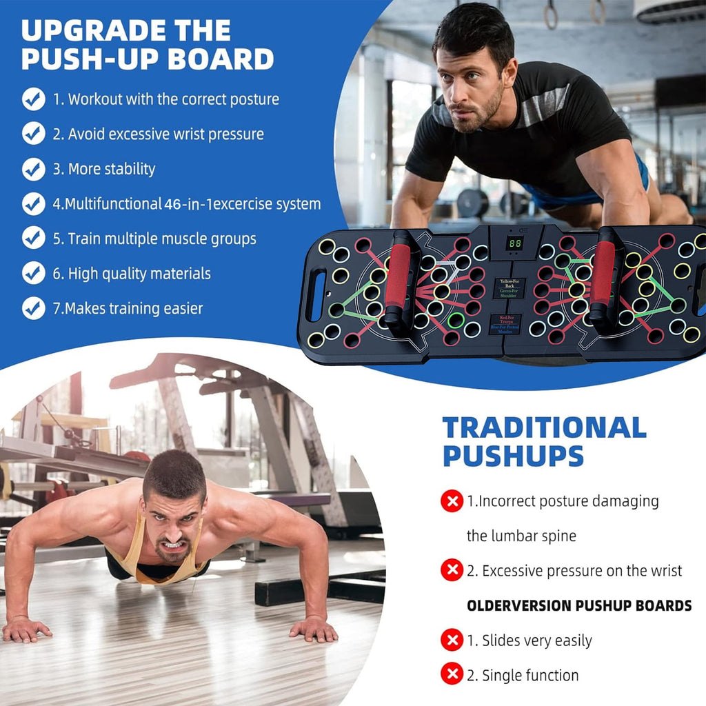 Revolutionary Foldable Push Up Board with Smart Counting - 60 in 1 Multi-Function Fitness Equipment for Strength Training at Home or On-the-Go