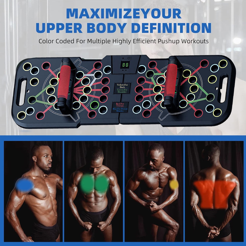 Revolutionary Foldable Push Up Board with Smart Counting - 60 in 1 Multi-Function Fitness Equipment for Strength Training at Home or On-the-Go