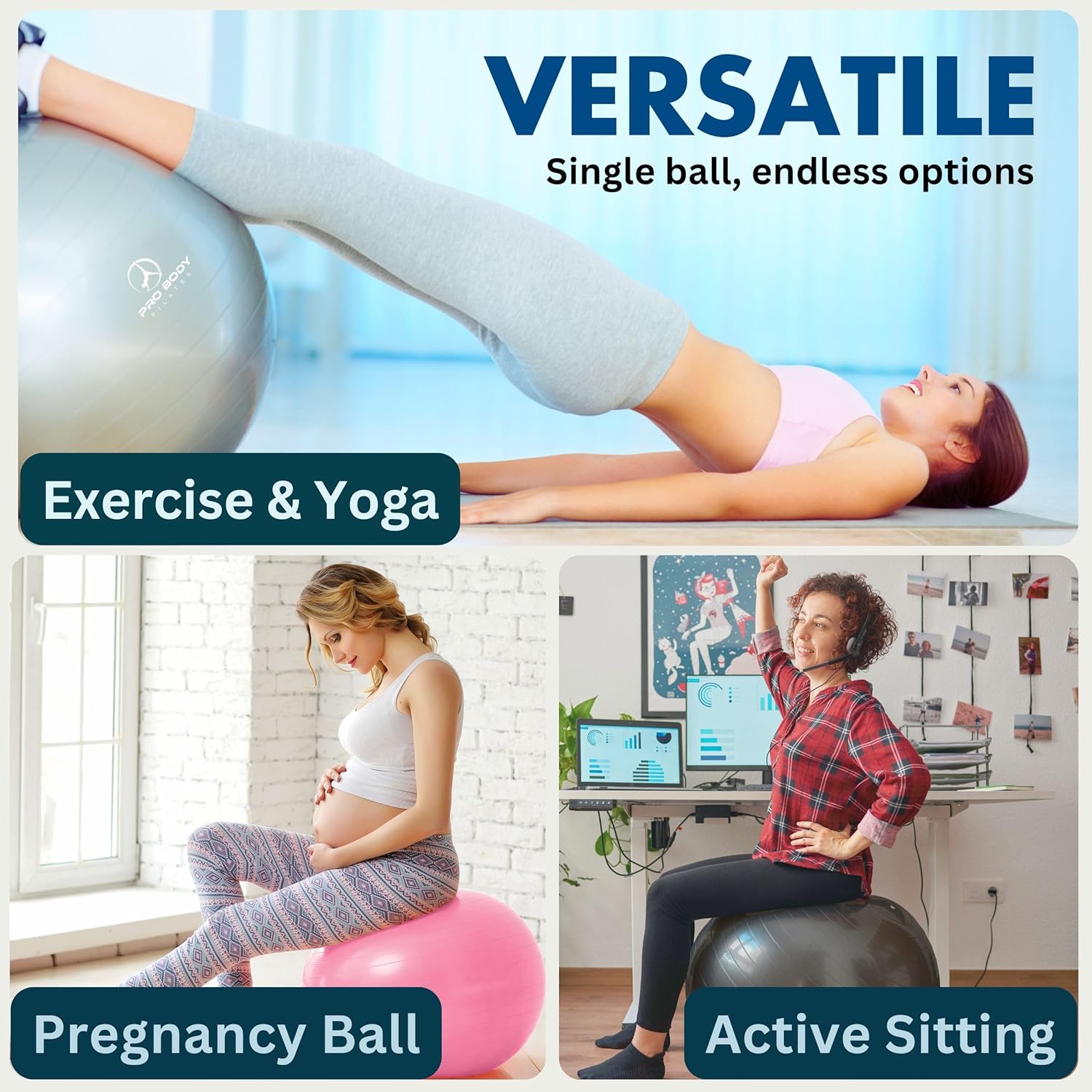 Versatile Gym-Grade Yoga Ball for Fitness, Therapy & Active Sitting - Perfect for All Sizes & Ages