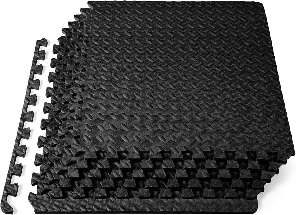 Transform Your Space with Fit Exercise Puzzle Mat ½-Inch - Durable EVA Interlocking Foam Floor Tiles for Home Gym, Workout, and Kids Play Areas - 24 SQ FT of Comfort in Black!