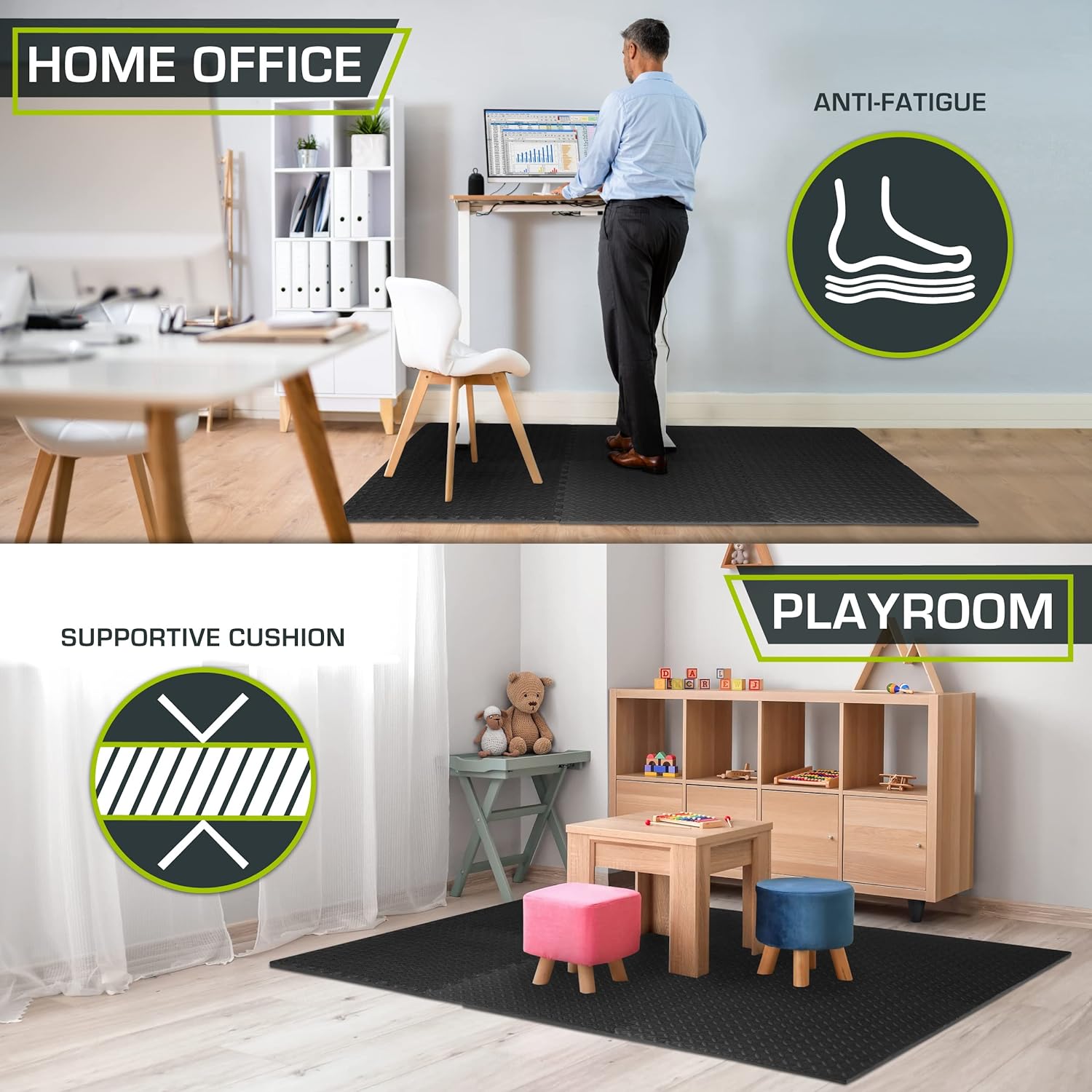 Transform Your Space with Fit Exercise Puzzle Mat ½-Inch - Durable EVA Interlocking Foam Floor Tiles for Home Gym, Workout, and Kids Play Areas - 24 SQ FT of Comfort in Black!