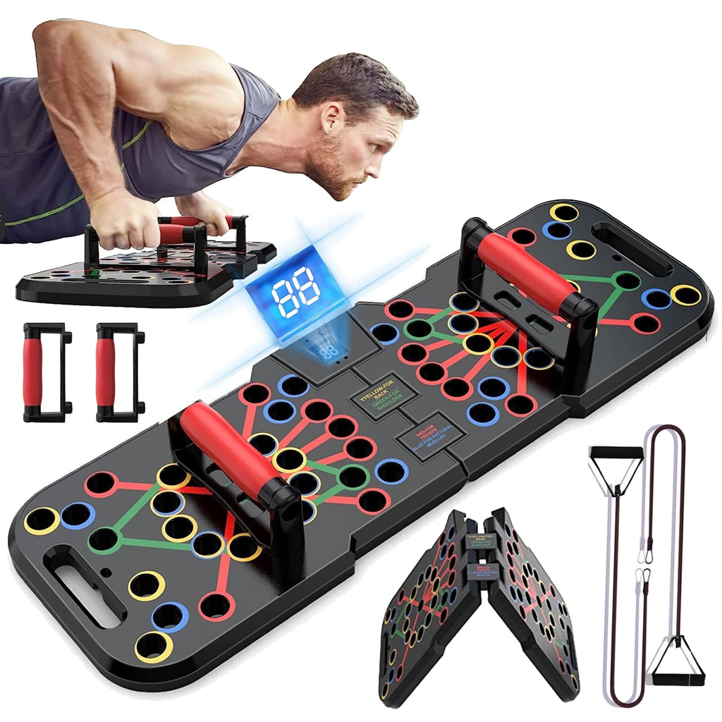 Revolutionary Foldable Push Up Board with Smart Counting - 60 in 1 Multi-Function Fitness Equipment for Strength Training at Home or On-the-Go