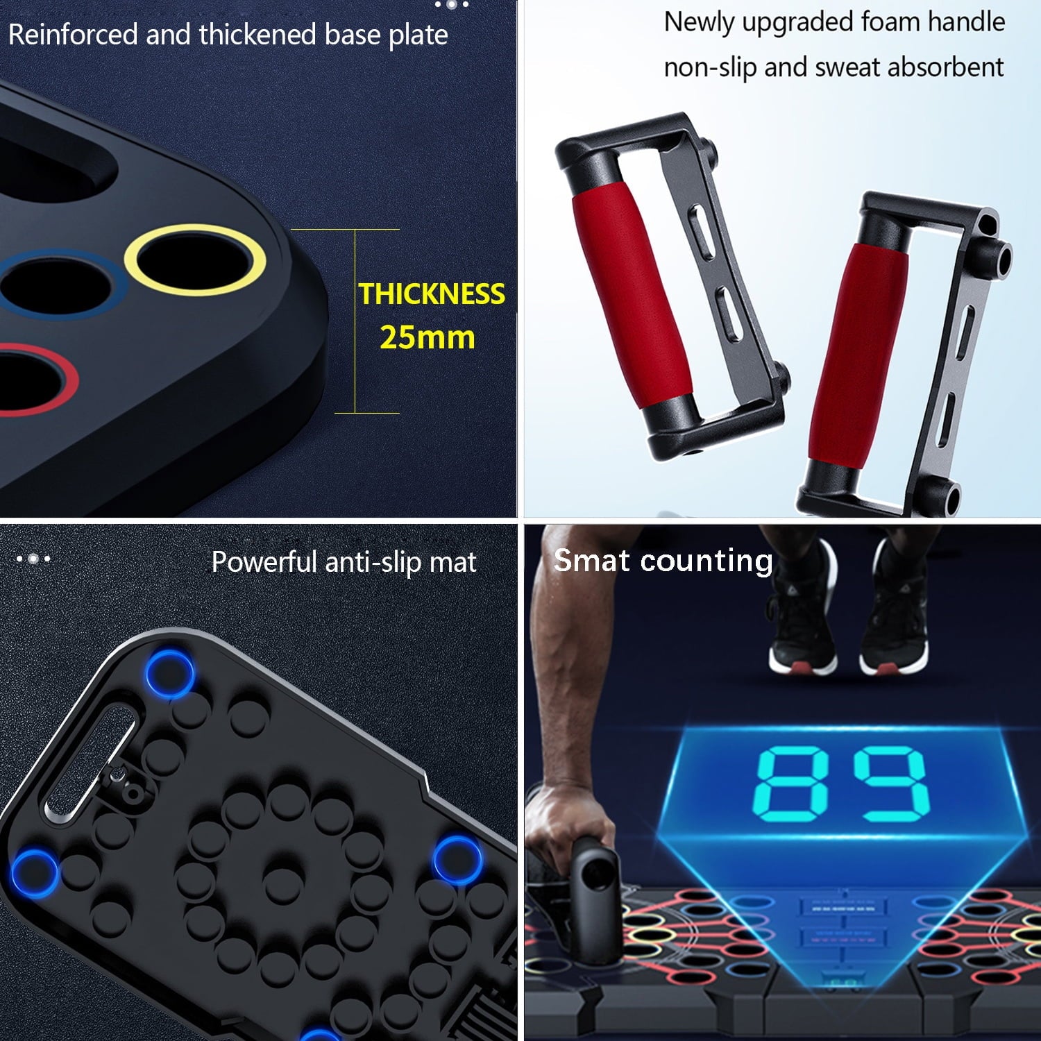 Revolutionary Foldable Push Up Board with Smart Counting - 60 in 1 Multi-Function Fitness Equipment for Strength Training at Home or On-the-Go